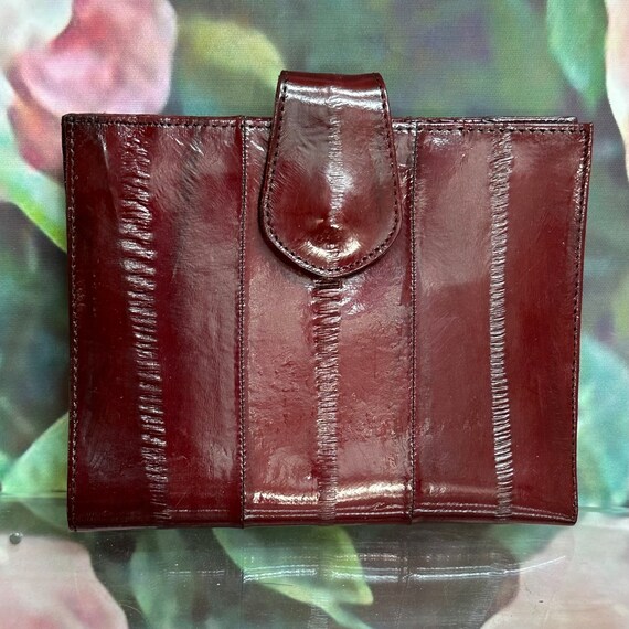 80s Red Eel Skin Wallet Exotic Leather NOS