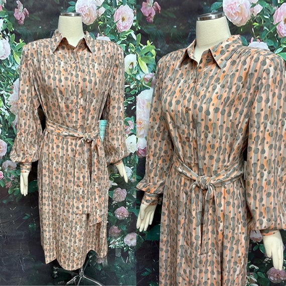 80s Brownstone Woman Peach Dot Shift Dress Plus S… - image 1