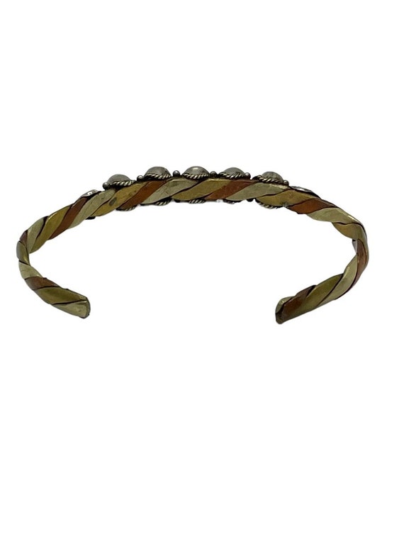 70s Turquoise Coral Copper Twist Cuff Bracelet - image 5