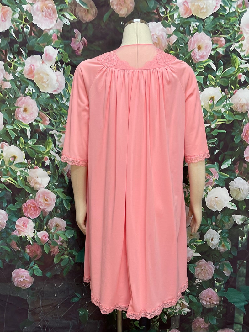 60s Shadowline Rose Pink Peignoir Negligee Nylon Nightgown Small image 5