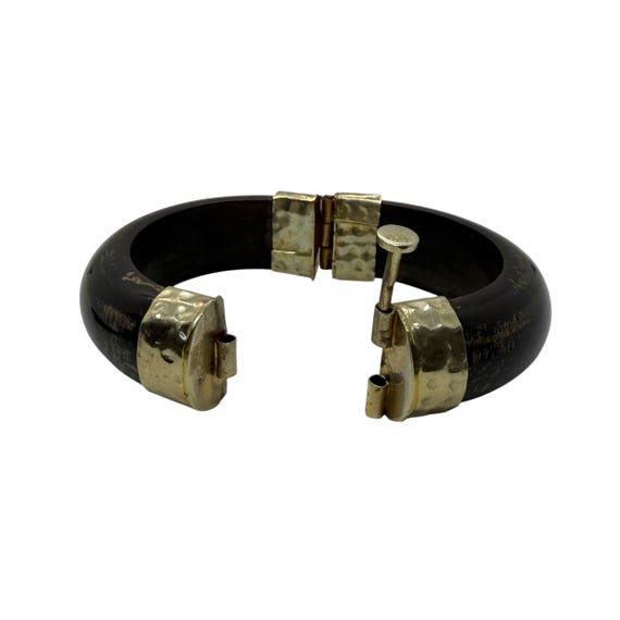 Vintage Black Horn Bangle Hinged Bracelet Hammered Fittings - Etsy