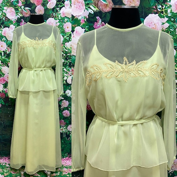 60s Jack Bryan Mint Green Chiffon Maxi Dress