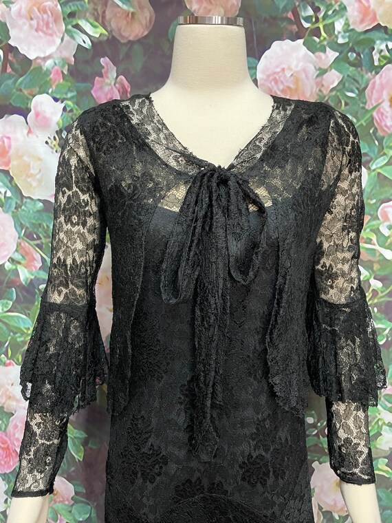 20s Black Lace Dress with Shrug Dropped Waist - image 3