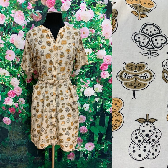 60s Berkshire Beige Floral Day Dress B Tween Rayon