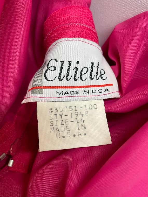 80s Miss Elliette Hot Pink Ruffle Dress Rhineston… - image 10