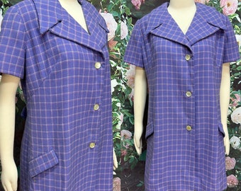 60s Purple Plaid Wool Coat Plus Size