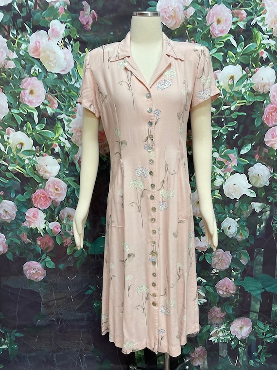 80s Carol Anderson Pink Floral Dress Pastel Button Down