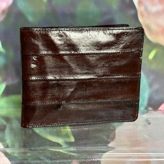 Vintage Brown Eel Skin Billfold Wallet Exotic Leat