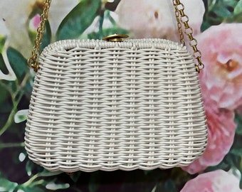 70s Bonwit Teller White Basket Woven Purse