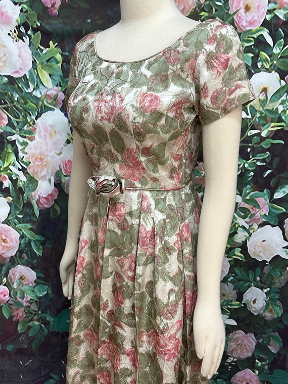 60s Pink Rose Brocade Dress Spring Floral XS - image 5