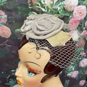 50s Tan Velvet Flower Fascinator Net Whimsy