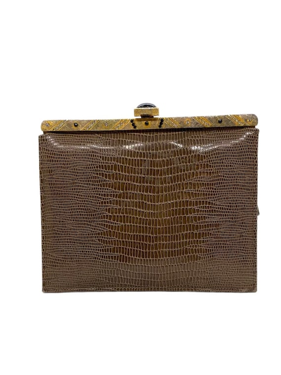 50s Meyers Brown Embossed Croc Purse Handbag