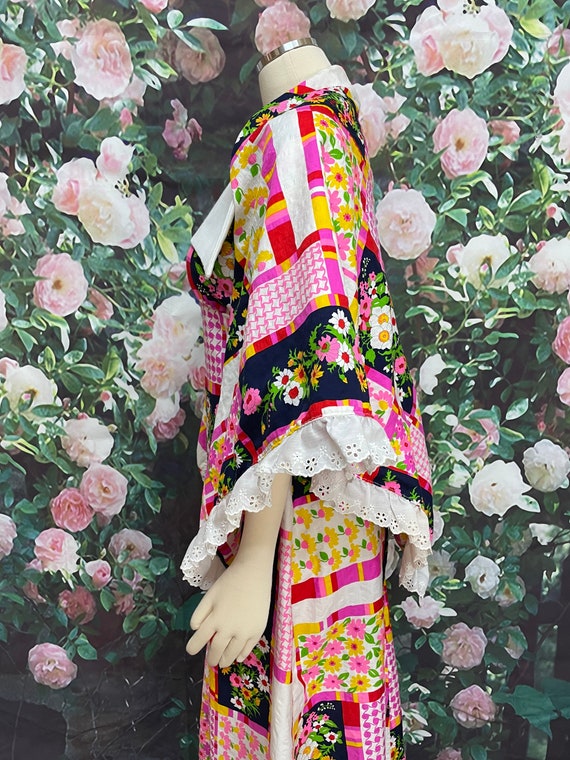 70s Pink Patchwork Halter Maxi Dress Shawl Dagger… - image 9