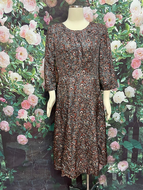 40s Mynette Gray Floral Rayon Dress Plus Size XL - image 2