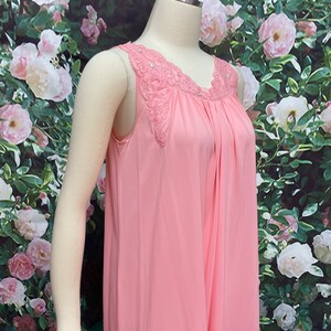 60s Shadowline Rose Pink Peignoir Negligee Nylon Nightgown Small image 8