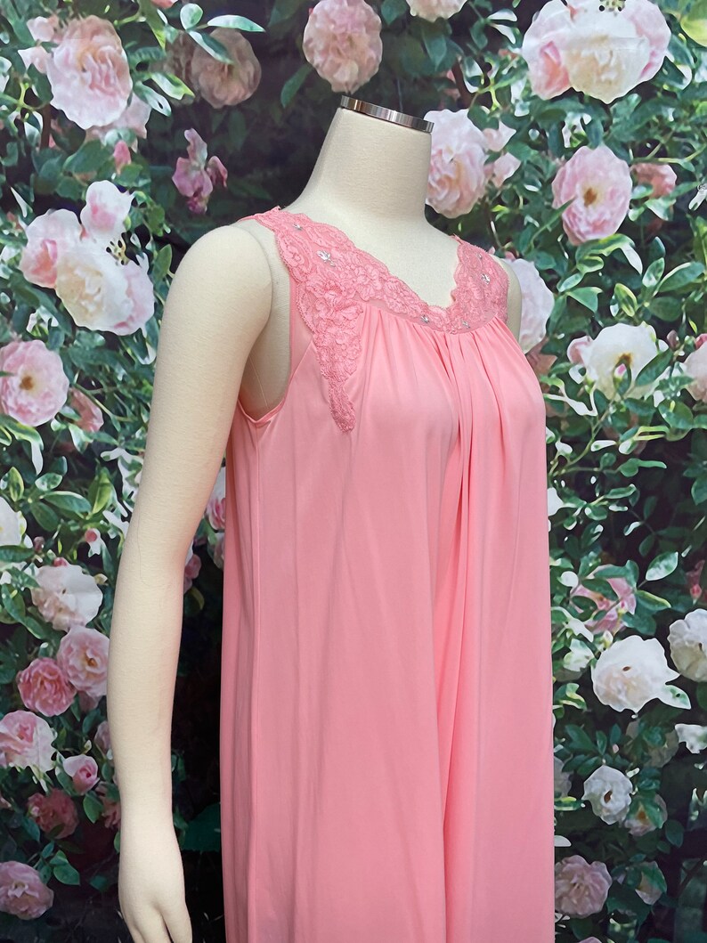 60s Shadowline Rose Pink Peignoir Negligee Nylon Nightgown Small image 8