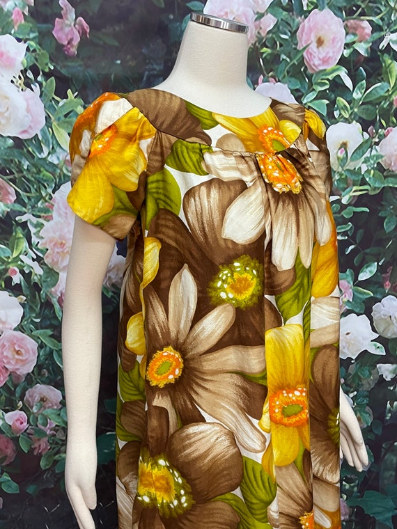 70s Alice Polynesian Yellow Tropical Flower Maxi … - image 6