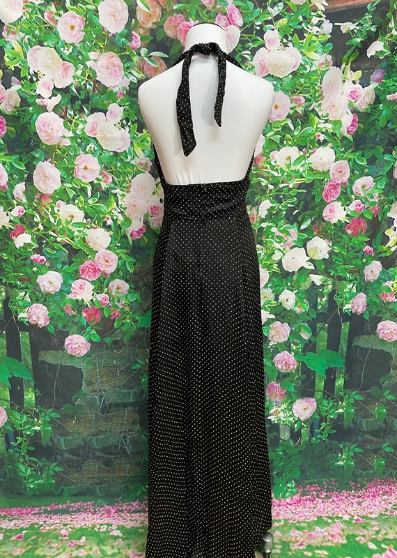 70s Black Polka Dot Halter Maxi Dress - image 8