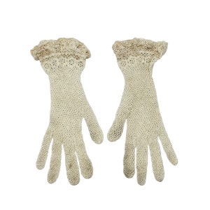 60s Ivory Crochet Gloves Cotton Net Bride