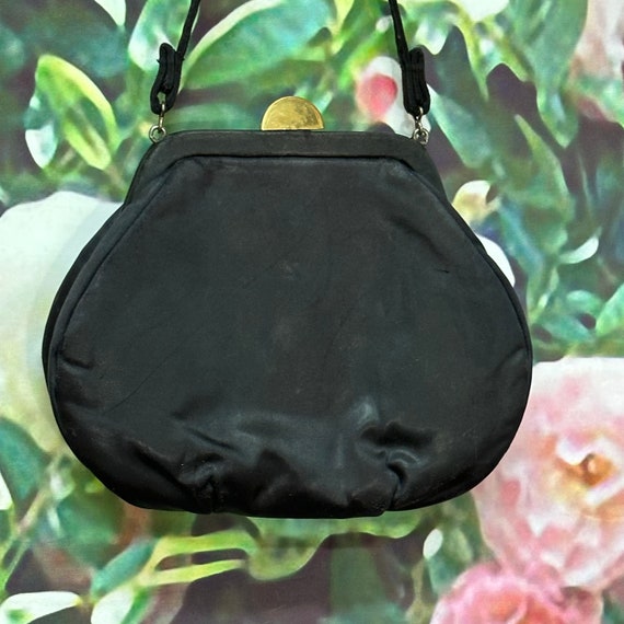 60s Black Satin Evening Purse White Lucite Moonst… - image 4