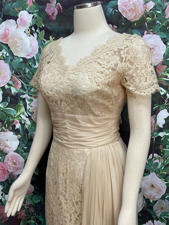 50s Norman Original Cream Lace Cocktail Dress Sil… - image 4