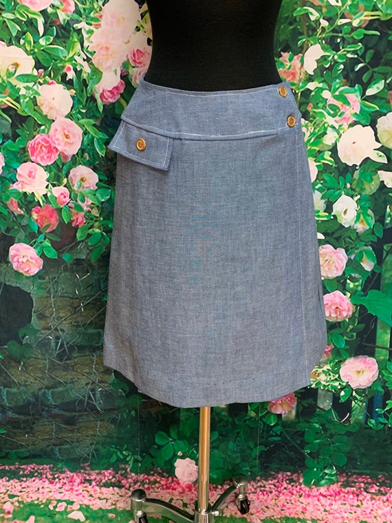 60s Carol Brent Denim Wrap Mini Skirt Hip Hugger - image 3