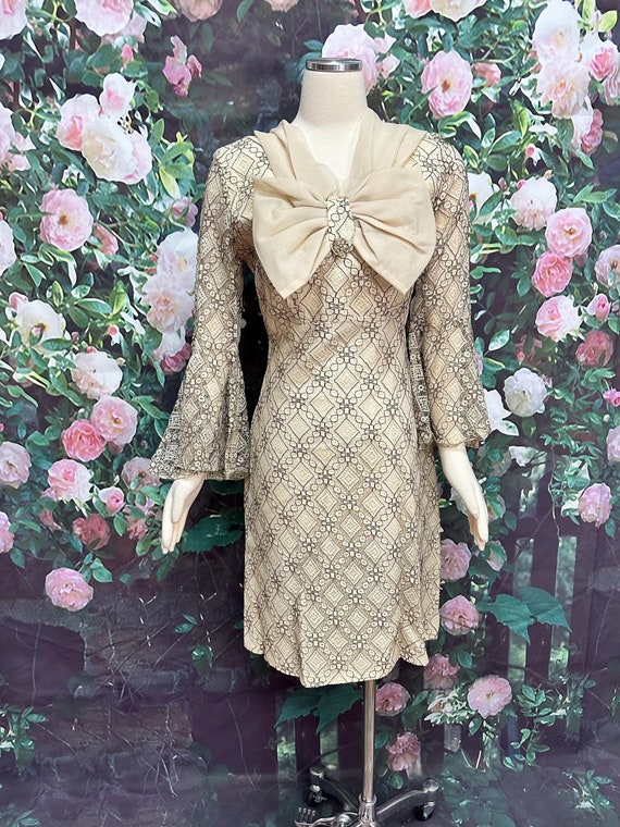 white christmas dresses Soho Puff Sleeve Tied Back Lace Mini Dress Cream M main image 1