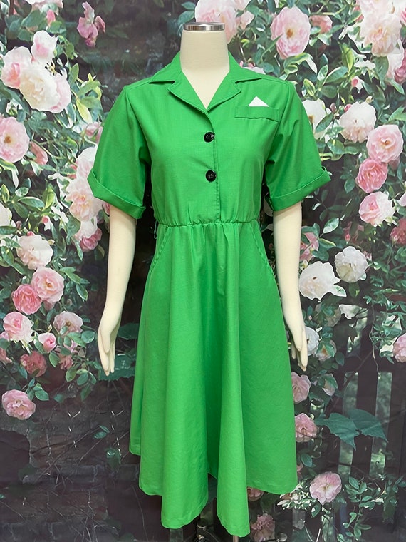 80s Impromptu Green Shirtdress Dress Pocket Square - image 2