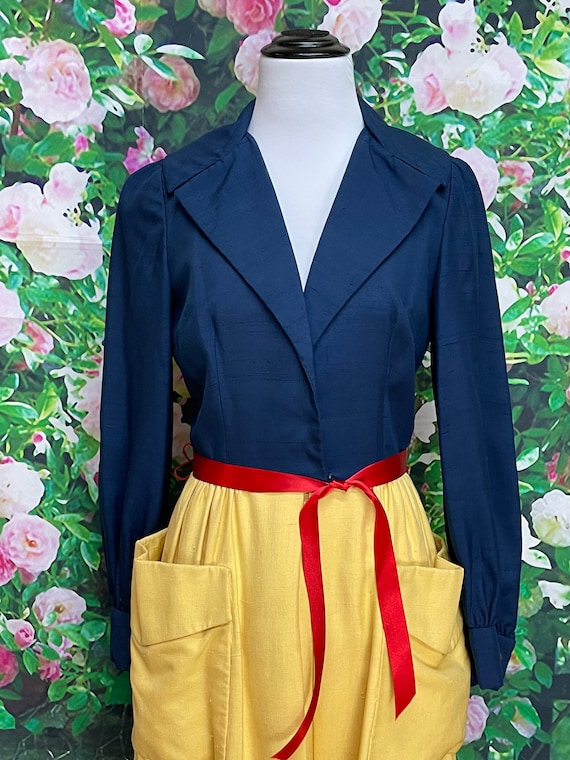 70s Blue Silk Shirt Dress Yellow Color Block - Etsy
