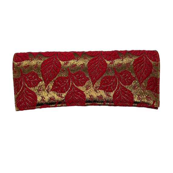 90s Red Floral Brocade Clutch Copper Lurex - image 5