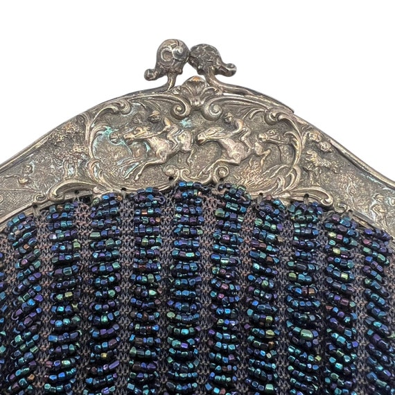 Antique German Repousse Silver Blue Beaded Purse … - image 3