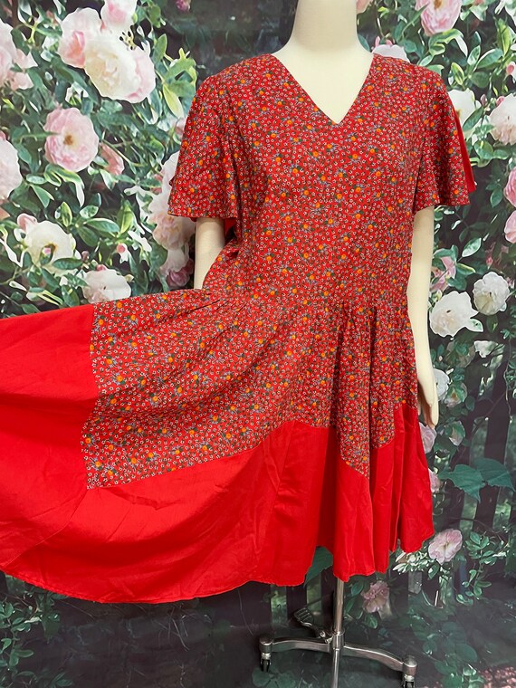 Vintage Red Calico Square Dance Dress Plus Size - image 4