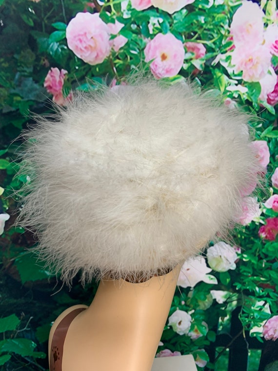 60s White Marabou Feather Pillbox Hat - image 5