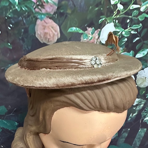 50s Bon Ton Mauve Mohair Shell Hat Rhinestone Flower