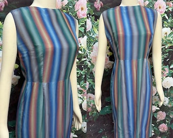 60s Blue Stripe Rainbow Sheath Dress