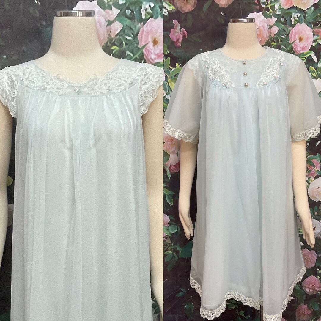Shimmer Knit Gown with Chiffon Overlay - Baby Blue main image 1