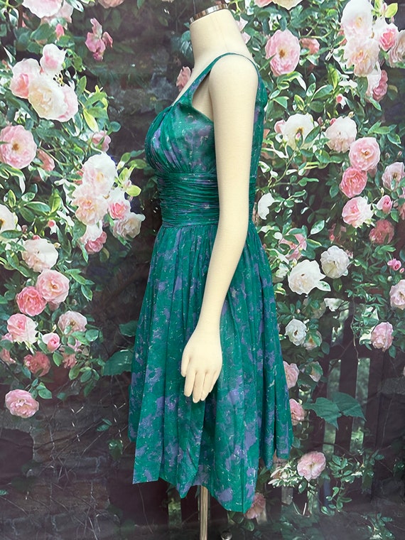 50s Joan Barrie Teal Green Chiffon Party Dress - image 8