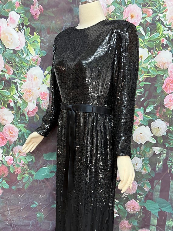 70s Bill Blass Black Sequin Evening Gown - image 5