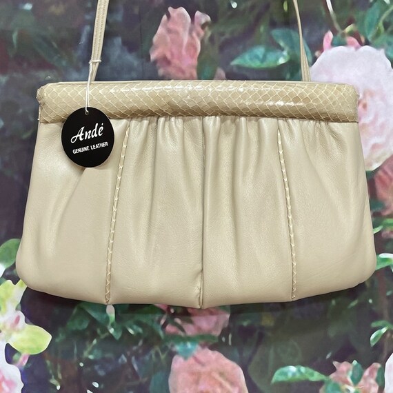 70s Ande NOS Beige Leather Snakeskin Purse Clutch