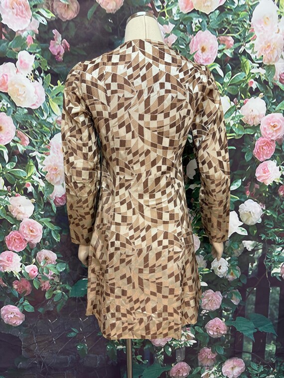70s Brown Op Art Jacquard Jacket Mod Coat - image 7