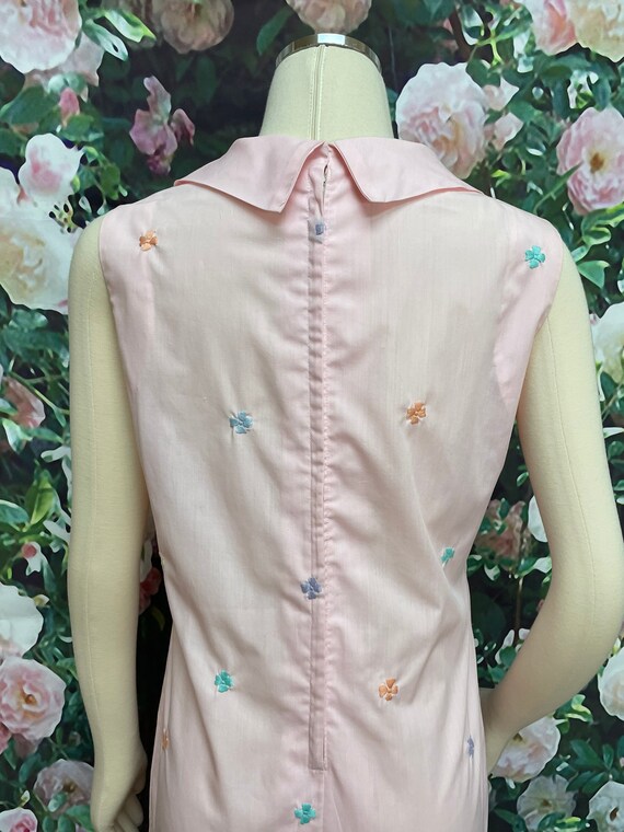 60s Pink Embroidered Pastel Flowers Dress - image 9