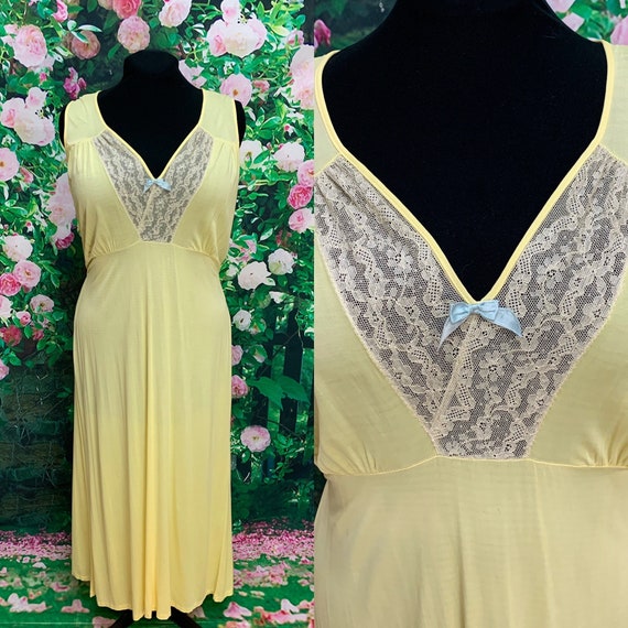 40s Philmaid Yellow Rayon Nightgown Spun Lo Large