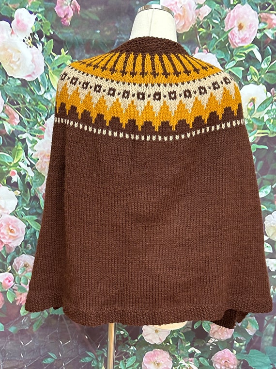 70s Brown Acrylic Knit Cape Poncho Homemade - image 8