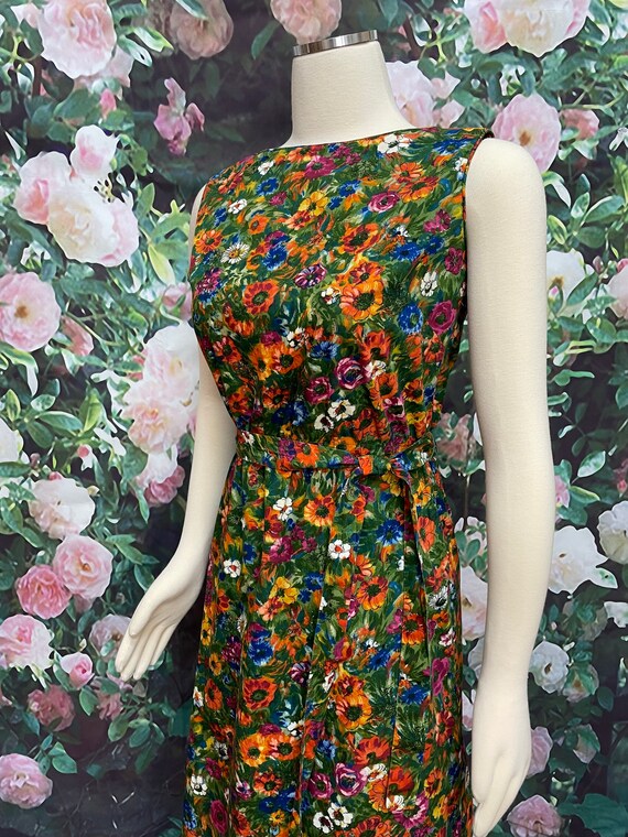 70s Tori Richard Green Floral Sheath Dress Holida… - image 5