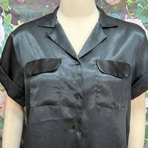 70s Val Mode Black Satin Polyester Pajama Top - image 2