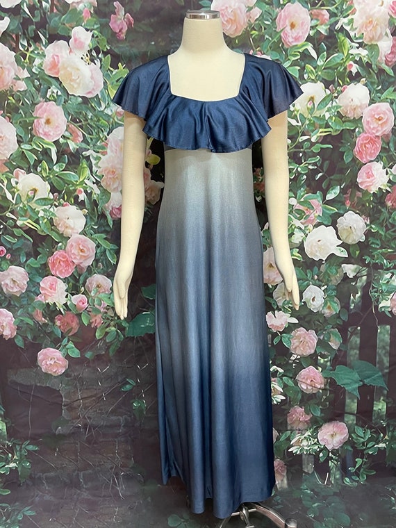 70s JC Penney Ombre Blue Dressing Robe Ruffled Neckline as Is - Etsy