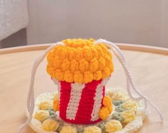 Handmade Crochet Earphone Pouch, AirPods Case, Coin Purse, Mini Bag (2) - Popcorns