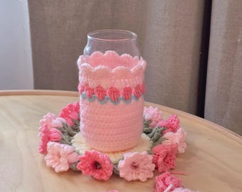 Handmade Crochet Coffee Cup Cozy (1) - Flower