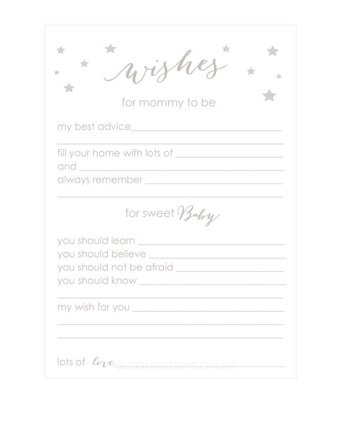 Baby Shower Mommy Advice Cards Twinkle Party by Bloom Etsy