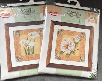 Lanarte Flowers & Gardens Cross Stitch Kits | Rose, Lily Calla Pair (Discontinued)